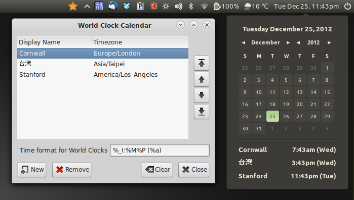 World Clock Calendar Screenshot.